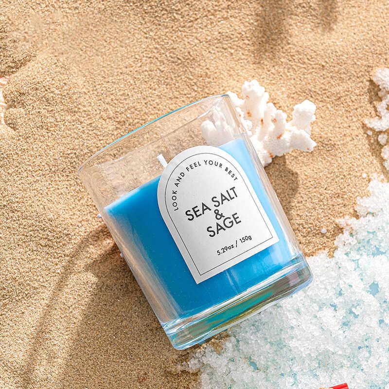 Zooly Transparent Colored Scented Candle - Sage & Sea Salt (Blue), 140G, 1PC