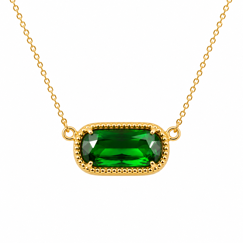 VoxorAI Hypoallergenic Natural Zirconia Gold Necklace for Women Green Zirconia Wholesale Ins-Style Luxury Collarbone Chain with Crystal Pendant MegaBDM
