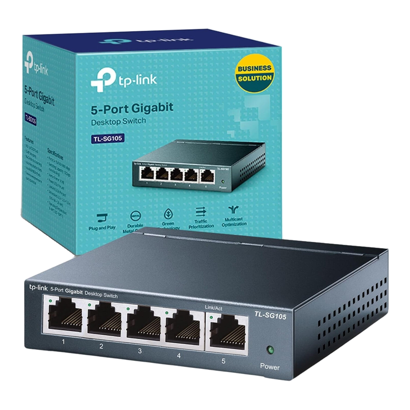 TP-Link TL-SG105 5-Port Gigabit Desktop Ethernet Switch (Steel Case) MegaBDM