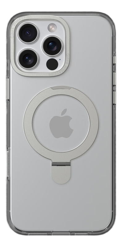 Comma Clear Series Metal Anti-Shock Magnetic Case with Bracket iPhone 16 Translucent Silver MegaBDM