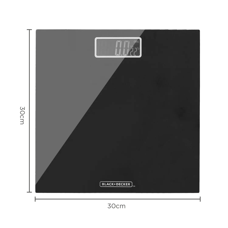 Black + Decker Digital Bathroom Scales, High Precision Sensor System, Durable Tempered Glass, LCD Display, Black MegaBDM