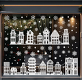 JU7CER 9 double-sided Christmas window decoration, reusable PVC electrostatic snowflake window decoration sticker, white snowflake house pattern MegaBDM