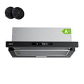 CIARRA 60cm Built-in Telescopic Cooker Hood 600m³/h, Pull-Out Extractor Hood with Touch Control, 3 Speed Fan, LED Lighting, Black Painted Finish, Energy Glass A+ MegaBDM