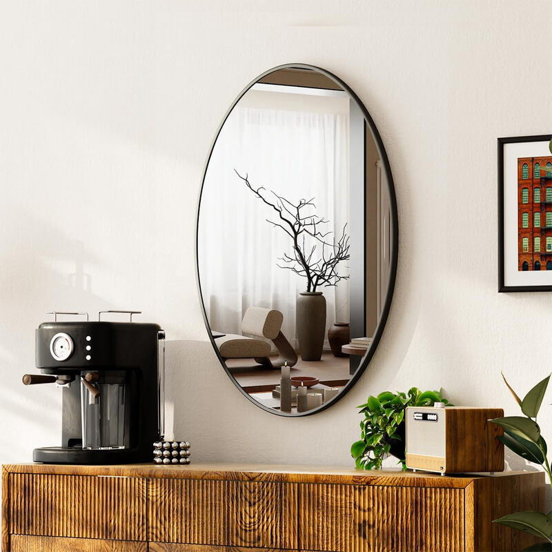 Melodieux Oval Wall Mirror 51x71cm Black Circle Hanging Wall Mirror Home Decorative Wall Mounted Vanity Mirror for Bathroom Living Room Hallway MegaBDM