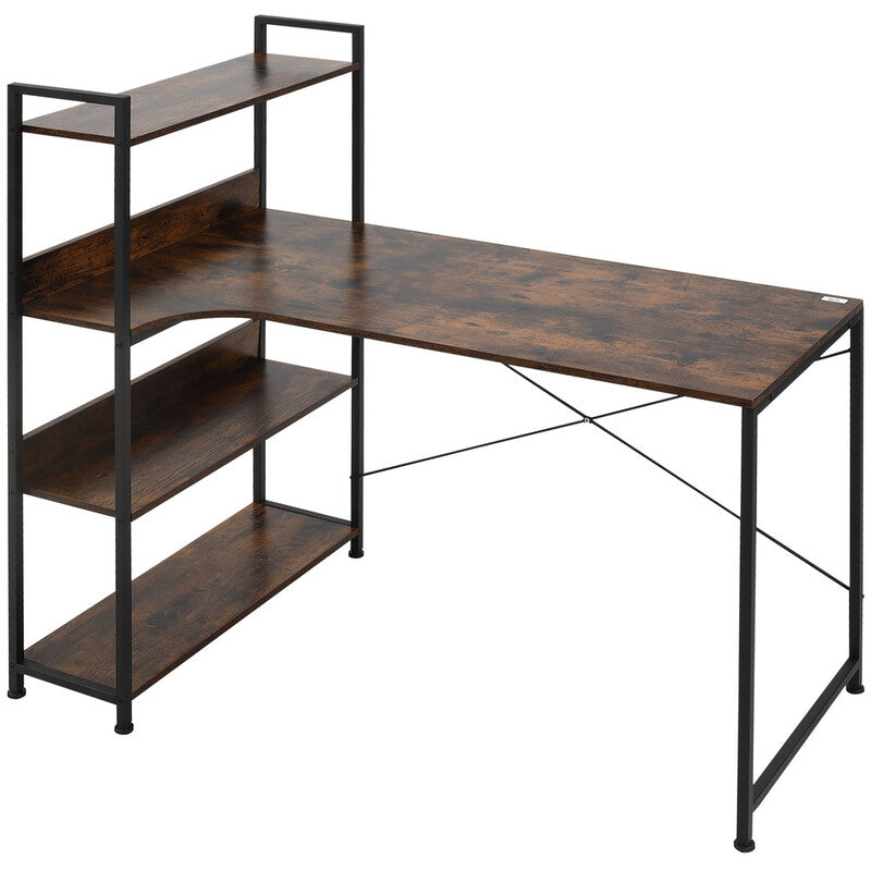 HOMCOM Desk Tall Shelves Rustic Brown/Black MegaBDM