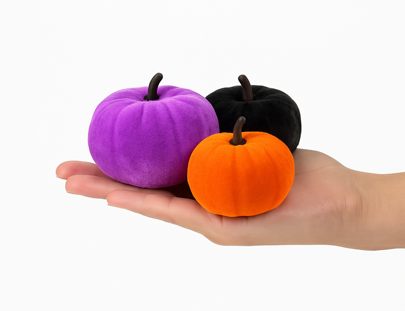 Marrybox Fall Decorative Pumpkins Plush Velvet Effect Purple/Black/Orange 12pcs MegaBDM