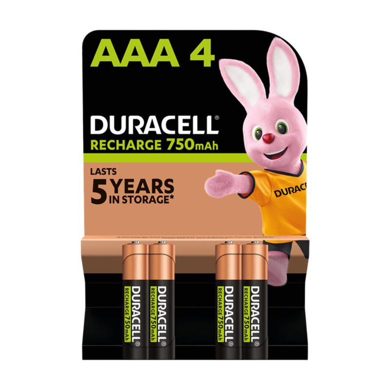 Duracell Rechargeable AAA 750mAh Batteries - 4 Pack MegaBDM
