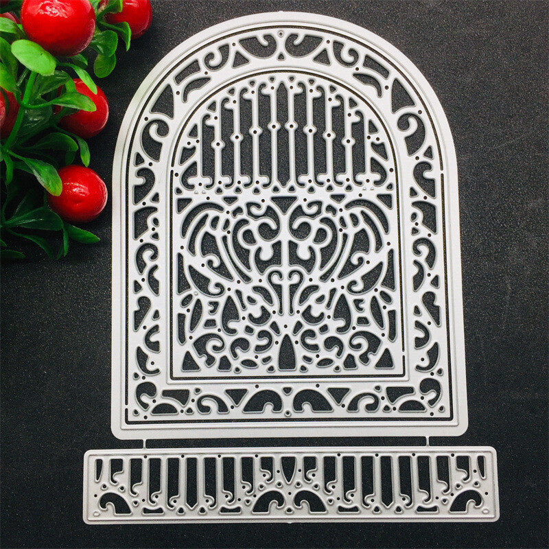 Door Window Frame Cutting Dies for Card Making, Floral Lace Window Card Frame Die Cuts Invitation Cover Dies Stencils Embossing Template for Craft Scrapbooking DIY Photo Album Decorations MegaBDM