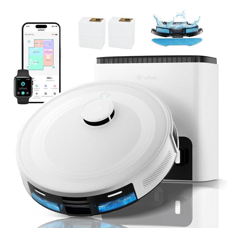 Lefant M2 Plus Robot Vacuum Cleaner 6000Pa with Automatic Dust-Draining Station, Laser Navigation with Mapping, 140Mins, Ideal for Pet Hair MegaBDM