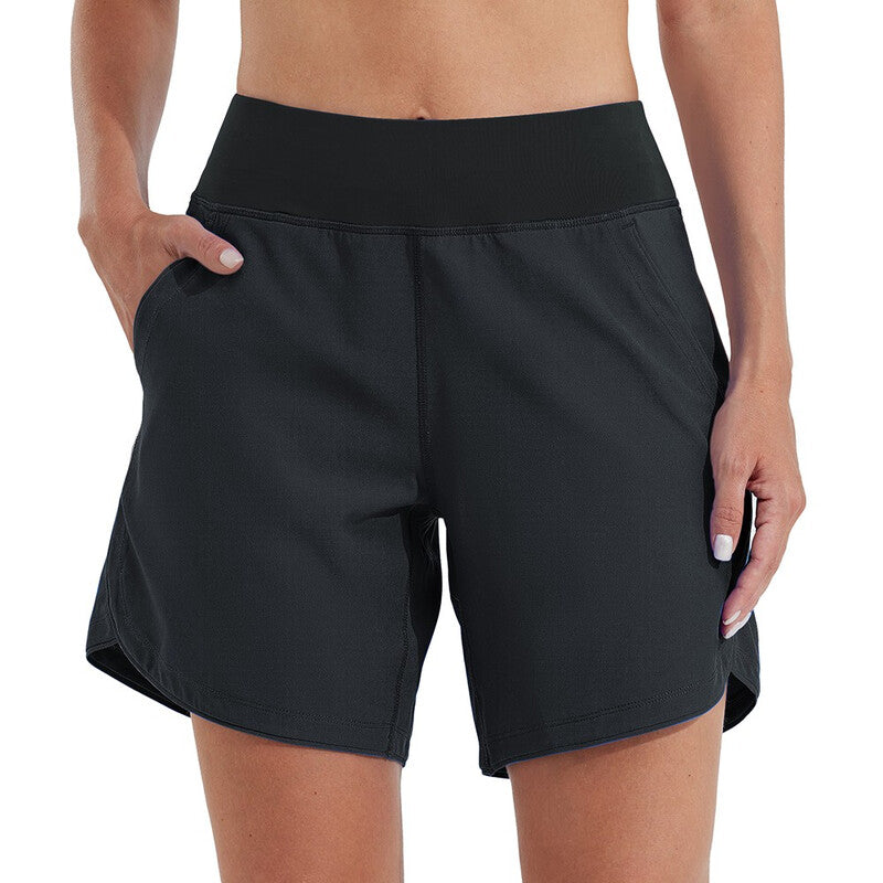 Willit Women's 7" Swim Board Shorts UPF 50+ High Waisted Swimming Shorts with Liner Pockets Black Size 48 MegaBDM