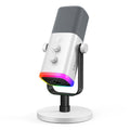 FIFINE AM8W XLR/USB Gaming Microphone for Streaming Podcasting | Dynamic PC Computer RGB Mic, with Gain Knob, Mute Button, Monitoring Jack, for Gamer Recording Video Creation, White MegaBDM