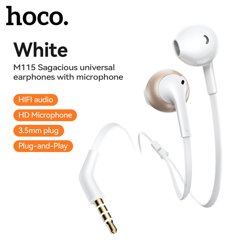 M115 Sagacious Universal Earphones with Microphone - White MegaBDM