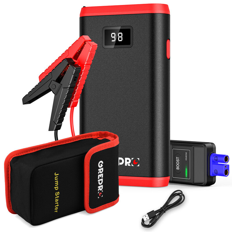 GREPRO 4000A Jump Starter Power Pack, Car Battery Booster Jump Starter and Jump Pack for 12V Vehicles(up to 7.0L Gas, 5.0L Diesel), Motorcycle, Battery Booster with LCD Screen and LED Flashlight MegaBDM