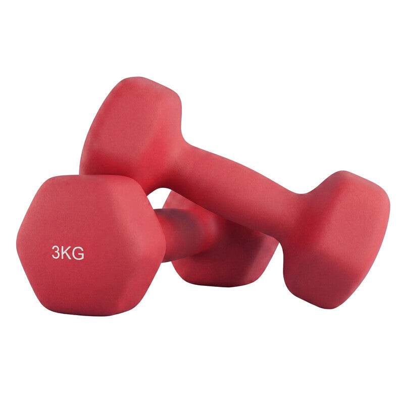 Ochama Ruby Red Hex Dumbbell Pair – 2 x 3 kg Hand Weights with Neoprene Coating – Ideal for Home Workout, Fitness & Strength Training MegaBDM