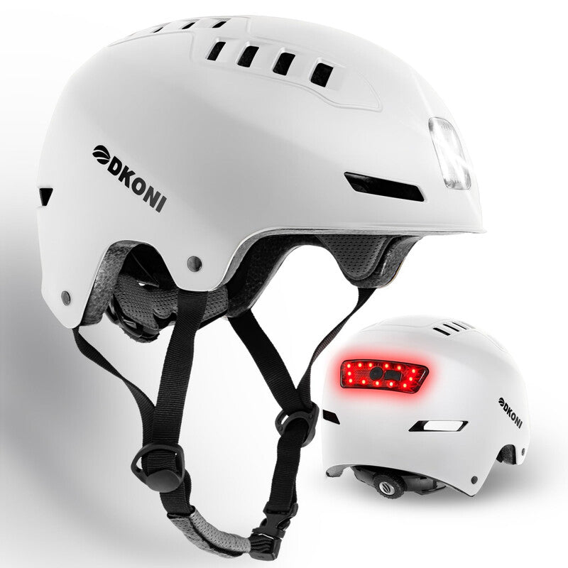 DKONI HS-158 Bicycle Helmet Adult USB Rechargeable with Front and Rear Light Suitable for Men and Women White L 56-61cm MegaBDM