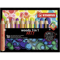 STABILO Woody 3 in 1 - Multi-Talented Pencil - ARTY - Pack of 10 - Assorted Colours with Sharpener MegaBDM