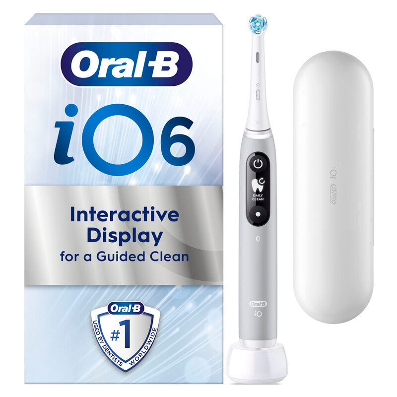 Oral-B iO6 Electric Toothbrush, Travel Case, 5 Modes, App Guidance, AI Tracker, Position Detection, Interactive Display, 2 Minute Timer, Grey Opal MegaBDM