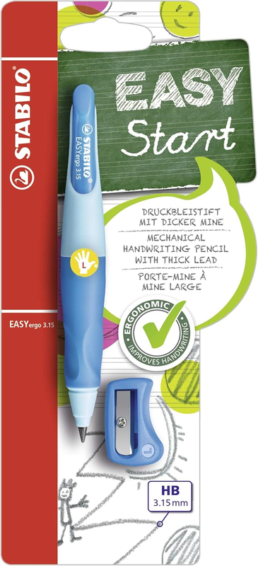STABILO EASYergo 3.15 - Ergonomic Mechanical Pencil - Left-Handed - Pack of 1 - Light Blue/Dark Blue with Sharpener MegaBDM