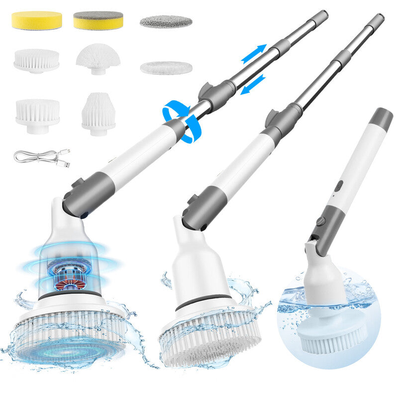 Handheld Electric Cleaning Brush – Efficient Smart Design, USB Rechargeable Cordless Scrubber with Multi-Surface Attachments, IPX7 Waterproof, Suitable for Kitchen, Bathroom, Floors, and Car Cleaning, White, JC305 MegaBDM