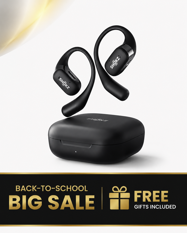 SHOKZ OpenFit Black Open-Ear Sport Headphones, Dual Driver Dolby Audio, Non-Block Ear Design, All-Day Comfort, IP54 Sweatproof MegaBDM