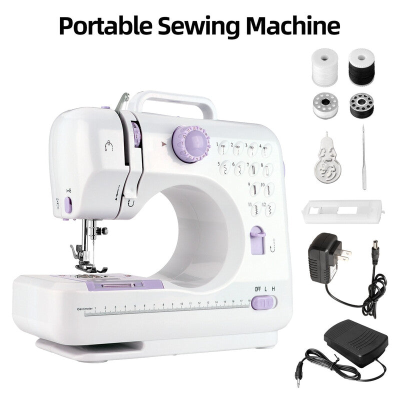 IAGREEA Mini Portable Electric Sewing Machine, 12 Stitches Dual Power Sewing Machine with LED Light, Easy to Use for Home DIY, Clothing Mending & Kids Craft Projects, Purple MegaBDM