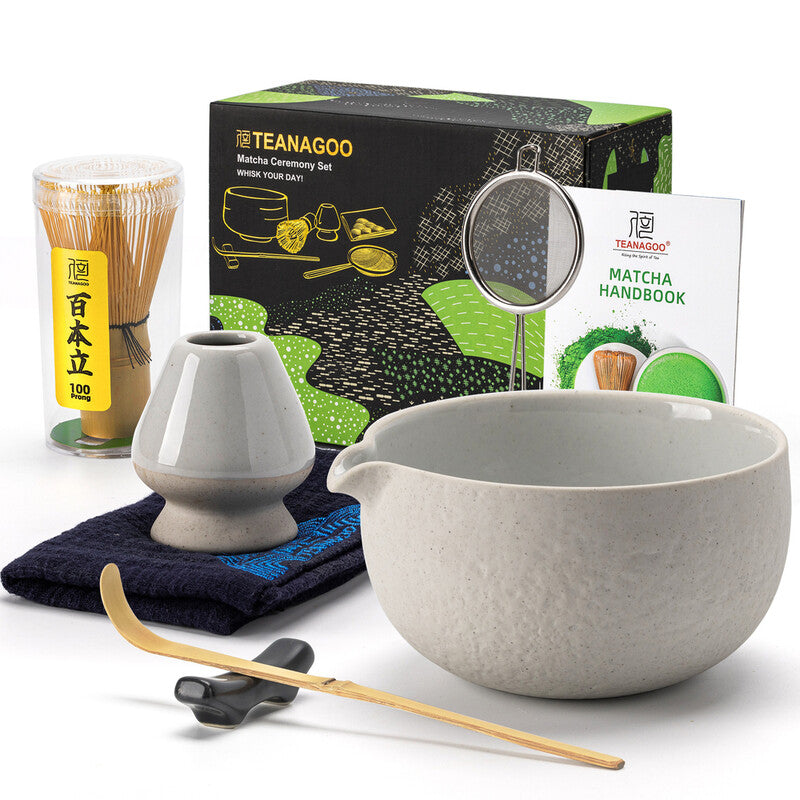 TEANAGOO Light Gray Matcha Set, 7-Piece Set with Tea Bowl, Suitable for Tea Ceremonies and Lattes MegaBDM