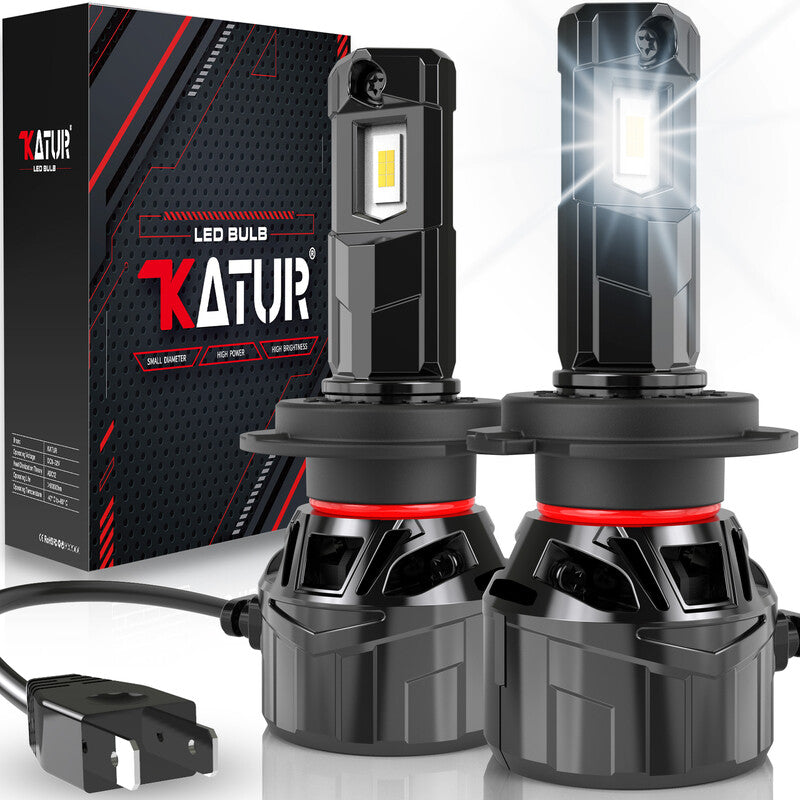 KATUR H7 LED Headlight Bulb 120W 30000LM, H7 LED Bulb 6000K Xenon White Plug and Play 1:1 Mini Size High Efficiency Cooling System H7 Headlight Bulbs, Pack of 2 MegaBDM