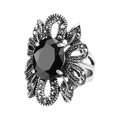 Women's European Punk Natural Black Onyx Sier Plated Rings MegaBDM