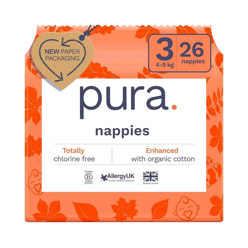 Pura Eco Nappies Size 3 4-9Kg 26 Nappies MegaBDM