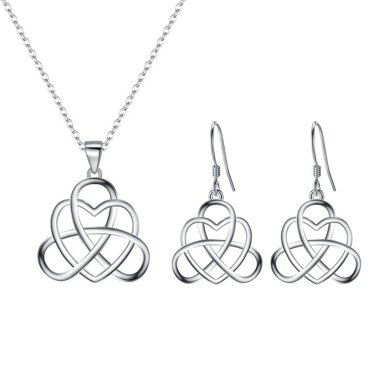 Ever Faith Vintage Heart Shaped Irish Celtic Knot Triquetra Pendant Necklace and Dangle Earrings Set MegaBDM