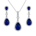 Ever Faith Blue Cubic Zirconia Infinity Teardrop Pendant Necklace and Dangle Earrings Set MegaBDM