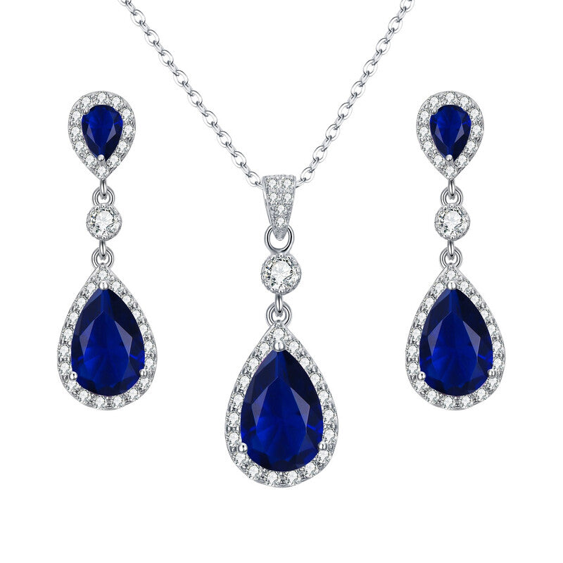 Ever Faith Blue Cubic Zirconia Infinity Teardrop Pendant Necklace and Dangle Earrings Set MegaBDM