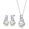 Ever Faith Cubic Zirconia and Freshwater Cultured Pearl Infinity Pendant Necklace and Dangle Earrings Set MegaBDM