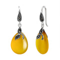 Ever Faith Art Deco Crystal Leaf Teardrop Hook Earrings with Natural Yellow Chalcedony MegaBDM