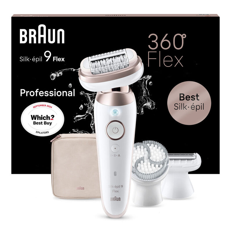 BRAUN Silk-épil 9 Epilator with 360° Flexible Head, Wet & Dry, Long Lasting Smooth Skin, 9-060 3D, White/Pink,Top Gift Picks MegaBDM