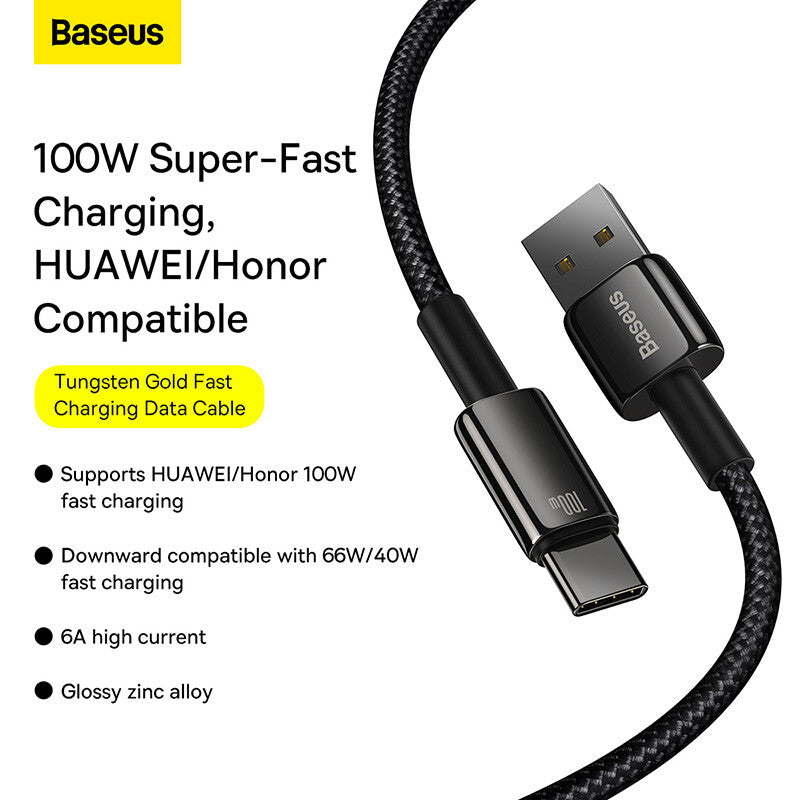 Baseus Tungsten Gold 100W USB to USB-C Charging Cable – 1M - Black MegaBDM