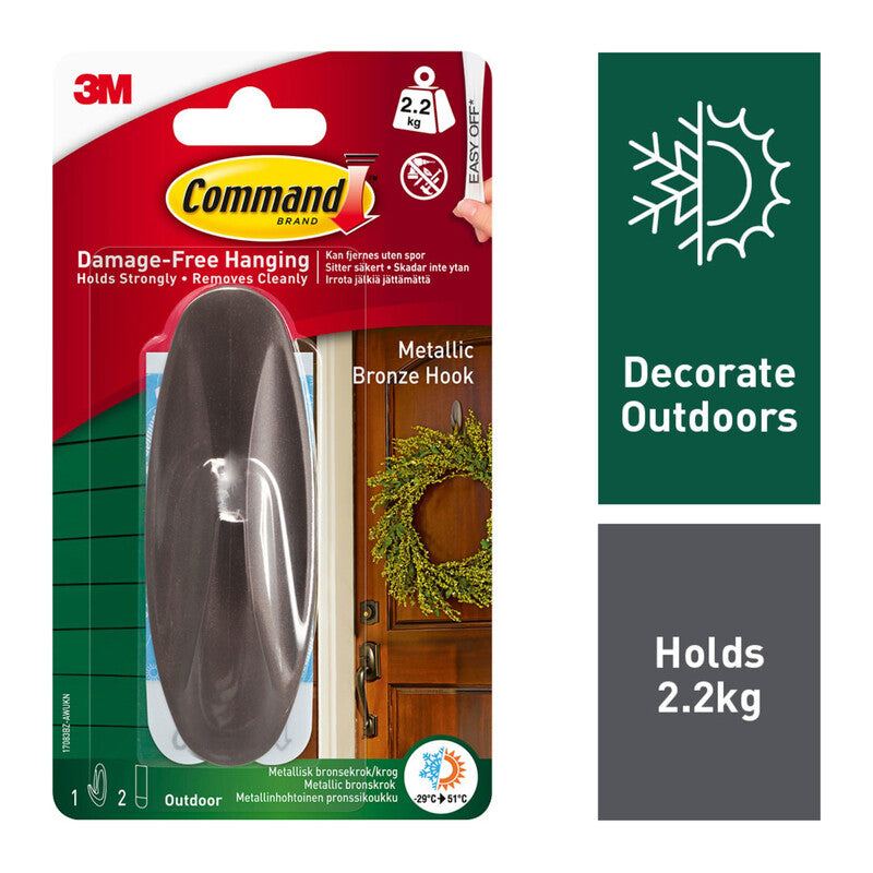3M Command Adhesive Hook Designer Outdoor Metallic Bronze Large Holds 2.2kg (Pack of 1) MegaBDM