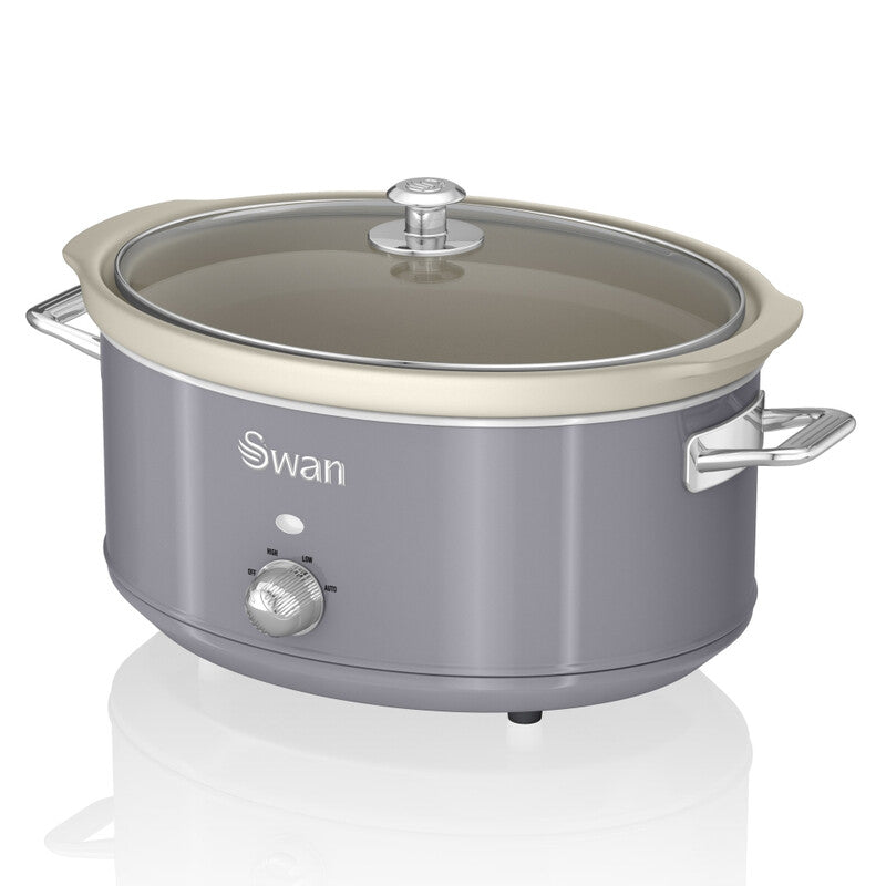 Swan 6.5L Retro Slow Cooker - Retro Grey, 320W, with 3 Temperature Settings, Keep Warm Function, SF17031GRN MegaBDM