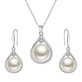 Ever Faith Cubic Zirconia and Freshwater Pearl Teardrop Pendant Necklace and Dangle Hook Earrings Set MegaBDM