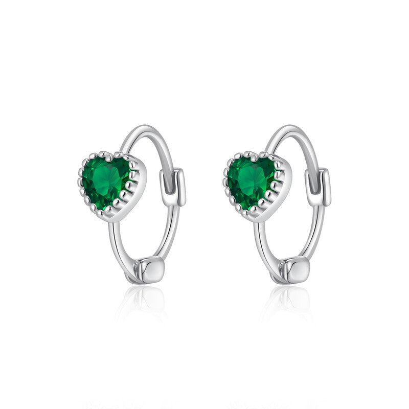 Ever Faith Cubic Zirconia Heart Birthstone Small Dainty Huggie Dangle Hoop Earrings