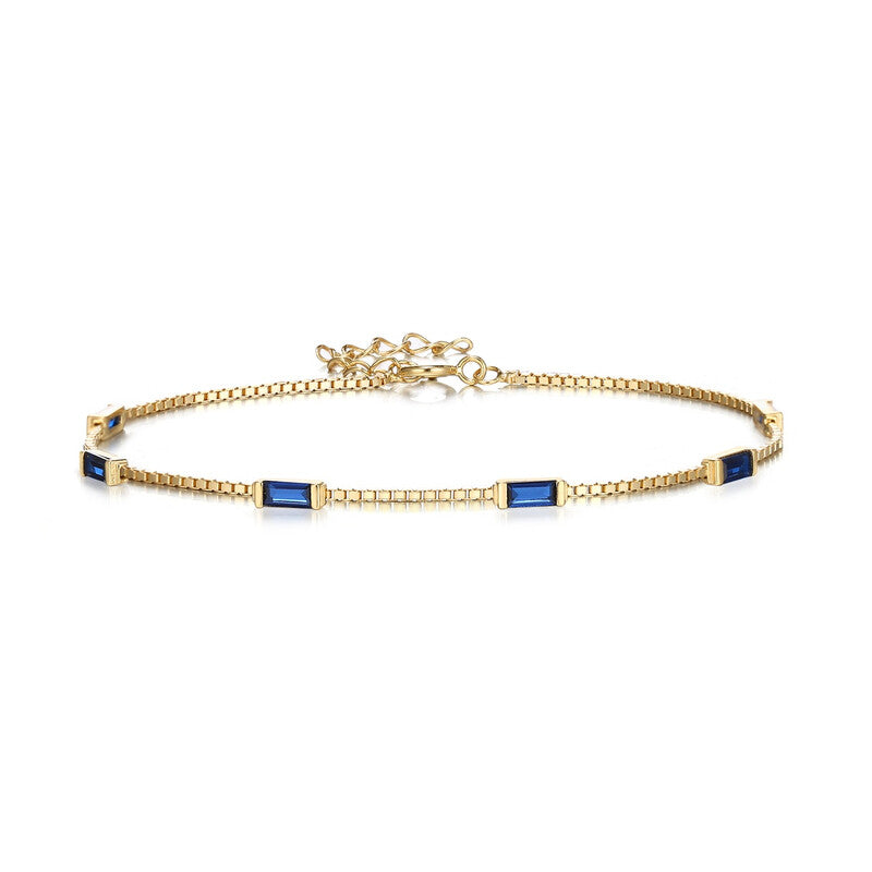 Ever Faith Dainty Emerald Cut Sapphire Created Opal Charm Link Bracelet MegaBDM