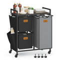 JOYFURNOS Laundry Basket, with 3 Compartments, 68.6x33x80.5cm, Ink Black and Dove Grey MegaBDM