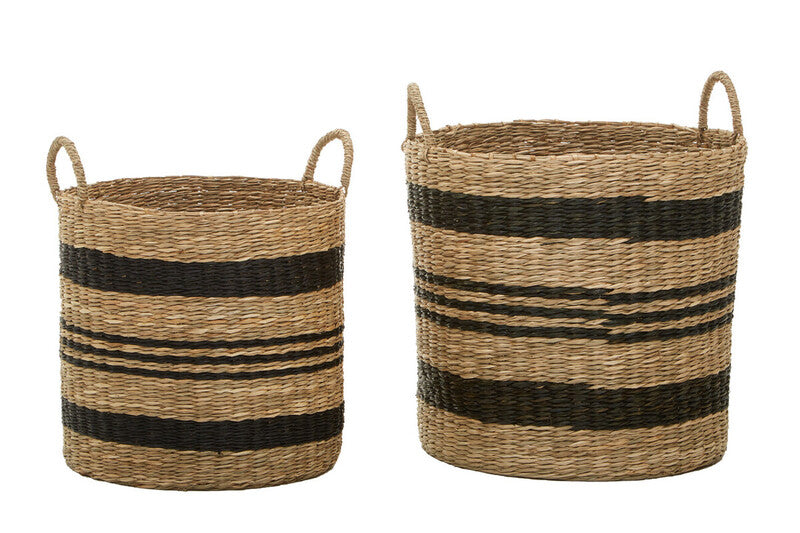 Arles Set of 2 Seagrass Baskets with Black Stripes. MegaBDM