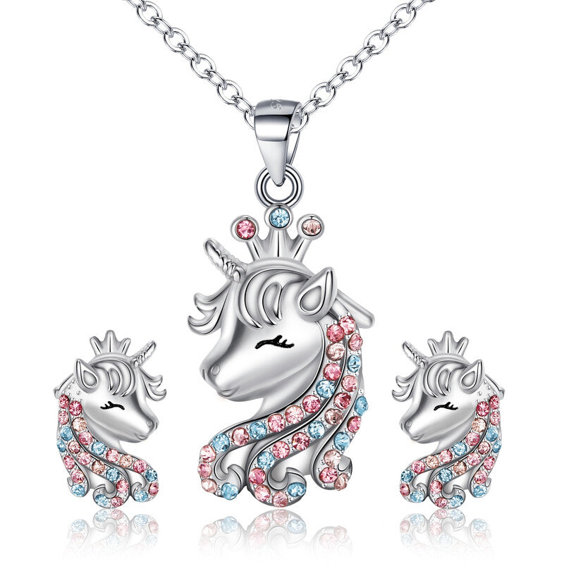 Ever Faith Unicorn Jewelry Set Cubic Zirconia Unicorn Necklace Earrings Set MegaBDM