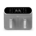 Swan Retro Dual Basket Air Fryer with Swan Cyclone Technology - Grey, 8L, 1700W, LED Display, 8 Pre-Set Cooking Options - Air Fry/Roast/Broil/Bake/Reheat/Dehydrate/Keep Warm/French Fries, Adjustable Temperature, SD10519g MegaBDM