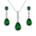 Ever Faith Green Cubic Zirconia Infinity Teardrop Pendant Necklace and Dangle Earrings Set MegaBDM