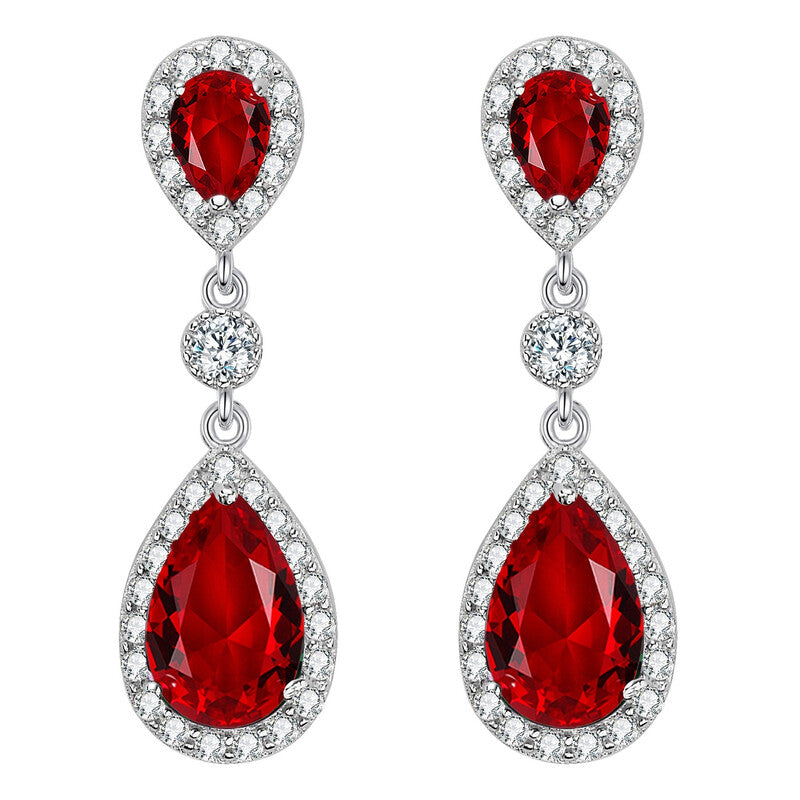 Ever Faith Cubic Zirconia Red Infinity Teardrop Halo Pierced Earrings MegaBDM