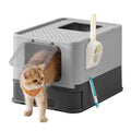 Feandrea Foldable Pull-Out Cat Litter Box, 54.3×42.5×37.8cm, Charcoal Grey and Dove Grey MegaBDM