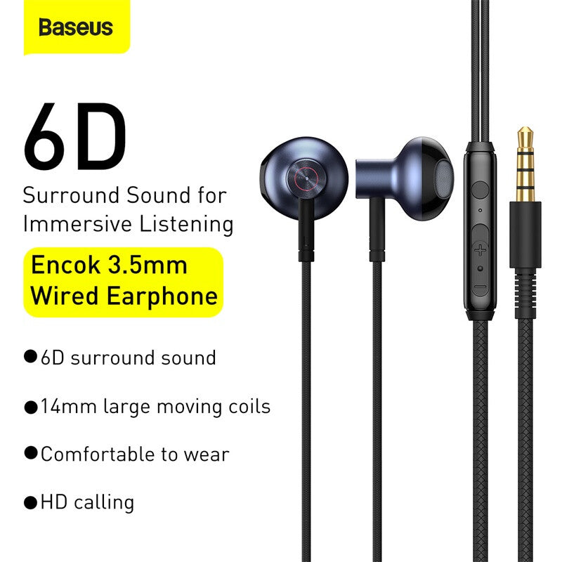 Baseus H19 Encok 3.5mm Wired Earphone - Black MegaBDM