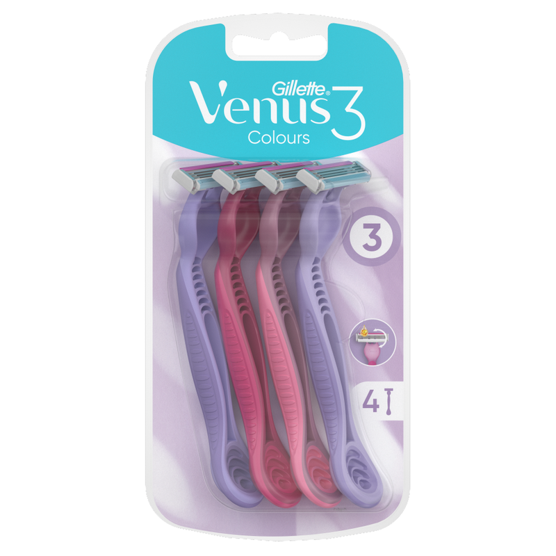 Gillette Venus 3 Colours Disposable Razors Pack Of 4 MegaBDM